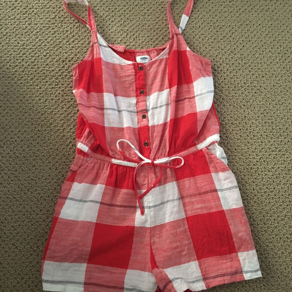 Red and white checked romper